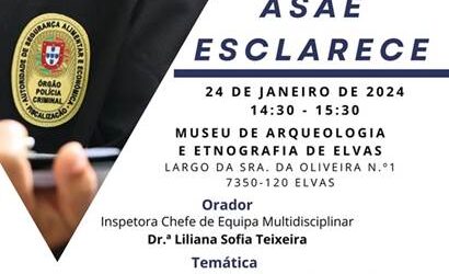 A AEElvas, com o apoio da ASAE, vai promover uma Sessão de Esclarecimento intitulada “ASAE ESCLARECE” no dia 24 de janeiro